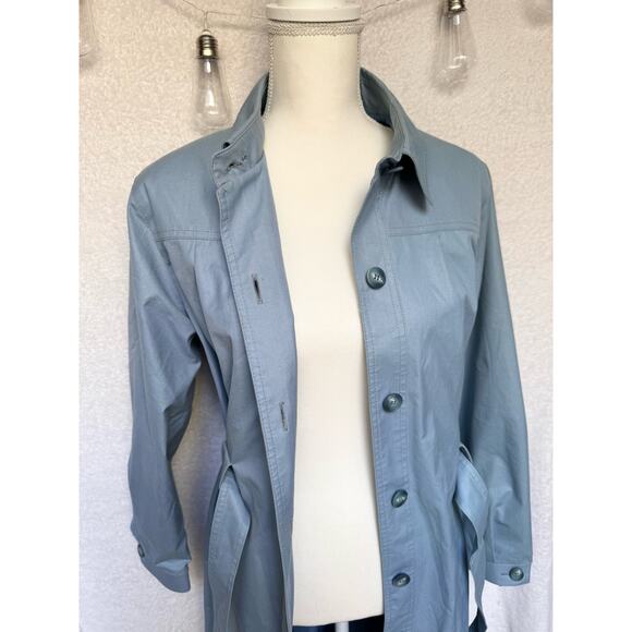Vintage 80's London Fog Maincoats Blue Belted Waterproof Trench Coat 14 Large - Picture 3 of 10